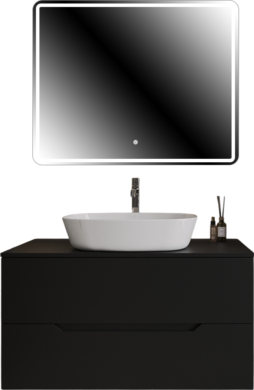 Мебель для ванной комнаты Orange Line 100 подвесная, 2 ящика, матовая черная с раковиной B08-500W