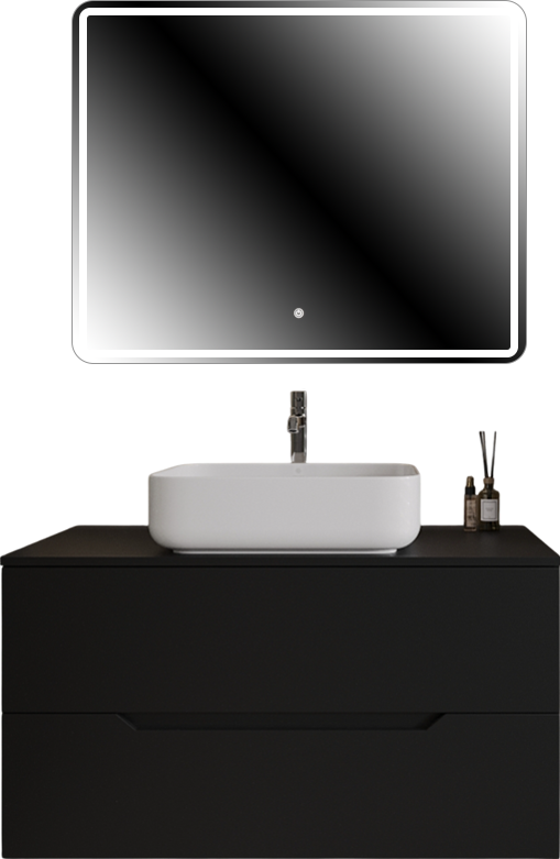 Мебель для ванной комнаты Orange Line 100 подвесная, 2 ящика, матовая черная с раковиной B05-520W