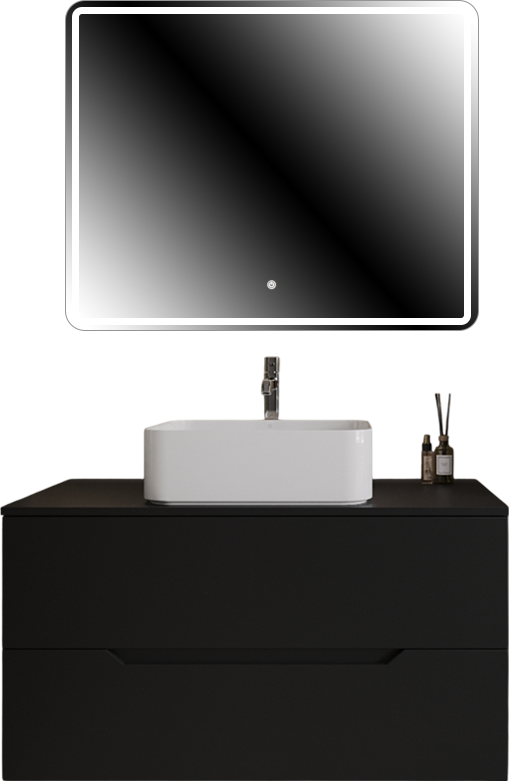 Мебель для ванной комнаты Orange Line 100 подвесная, 2 ящика, матовая черная с раковиной B02-460W