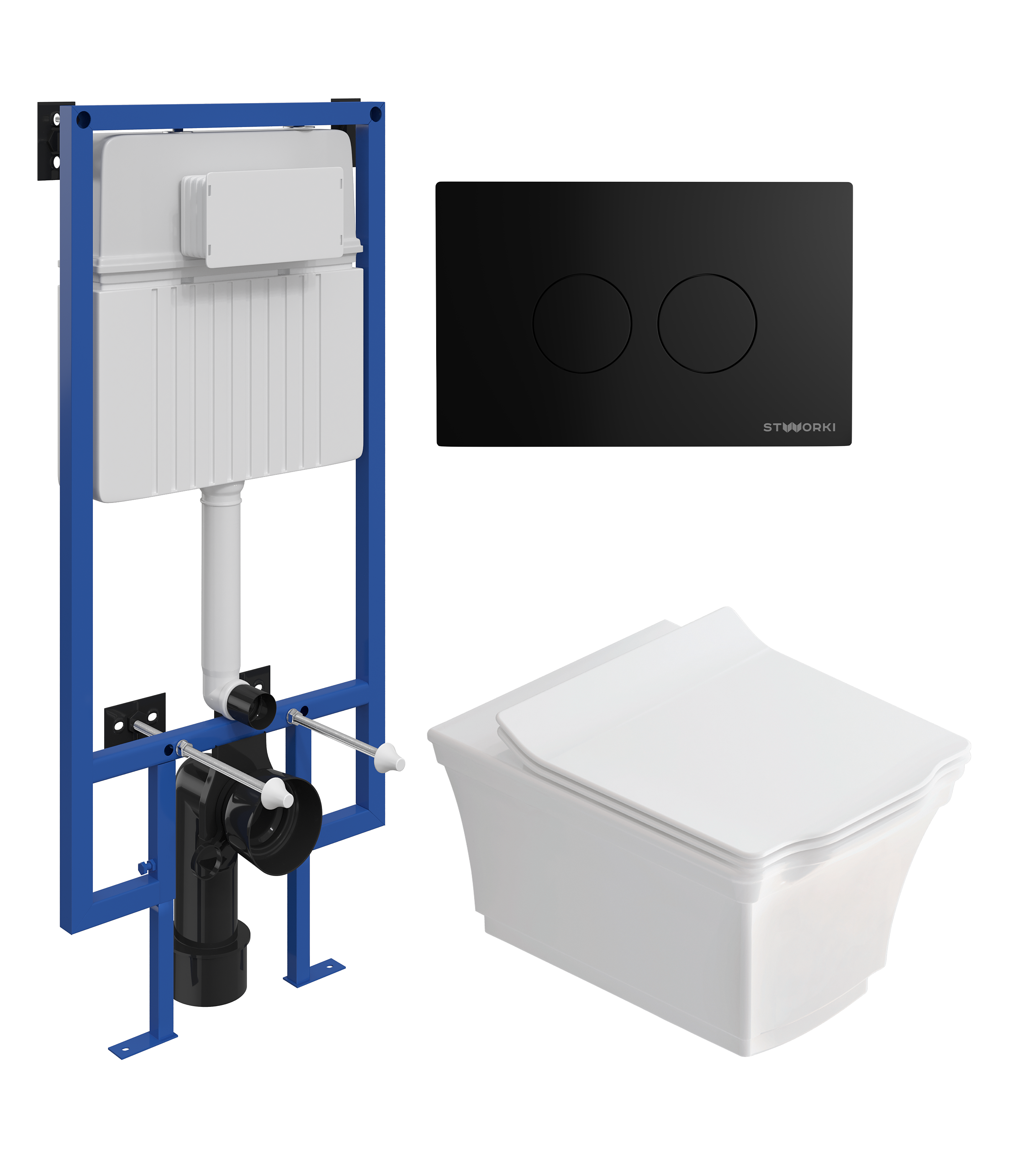 Комплект 3 в 1 Унитаз подвесной STWORKI Хадстен SETK3304-0616-001-1-6000 + Инсталляция 510162 + Кнопка Хельсинки 500471 цвет матовый черный