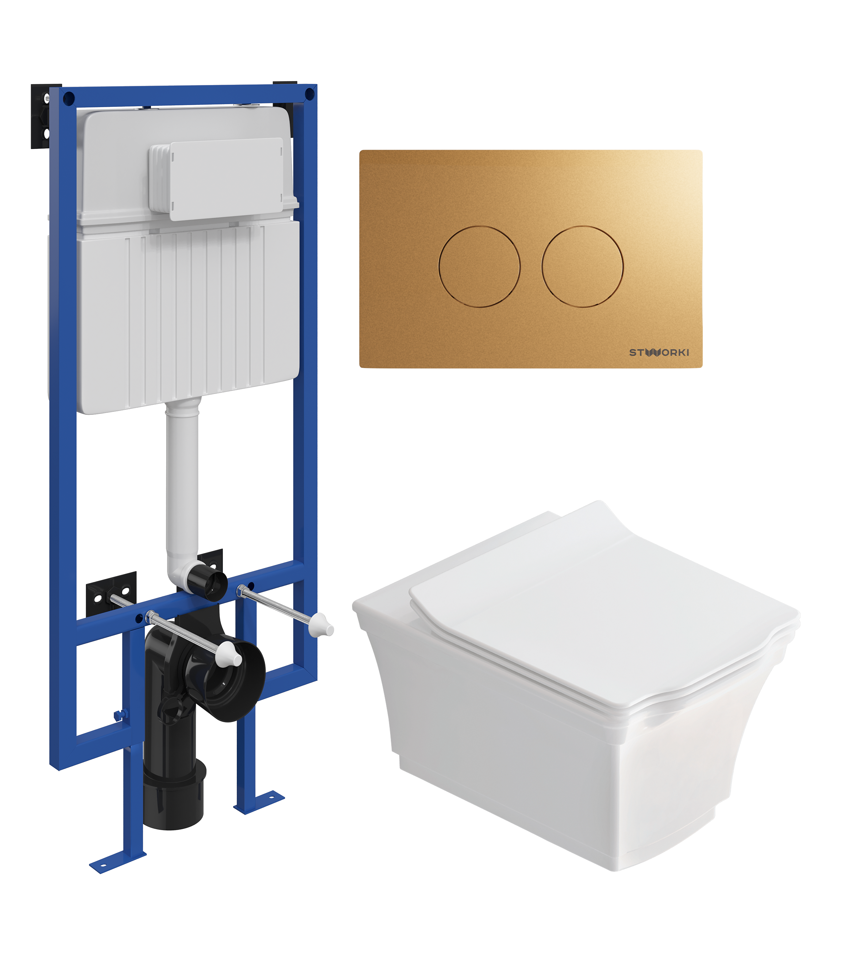 Комплект 3 в 1 Унитаз подвесной STWORKI Хадстен SETK3304-0616-001-1-6000 + Инсталляция 510162 + Кнопка Хельсинки 500474 цвет матовое золото