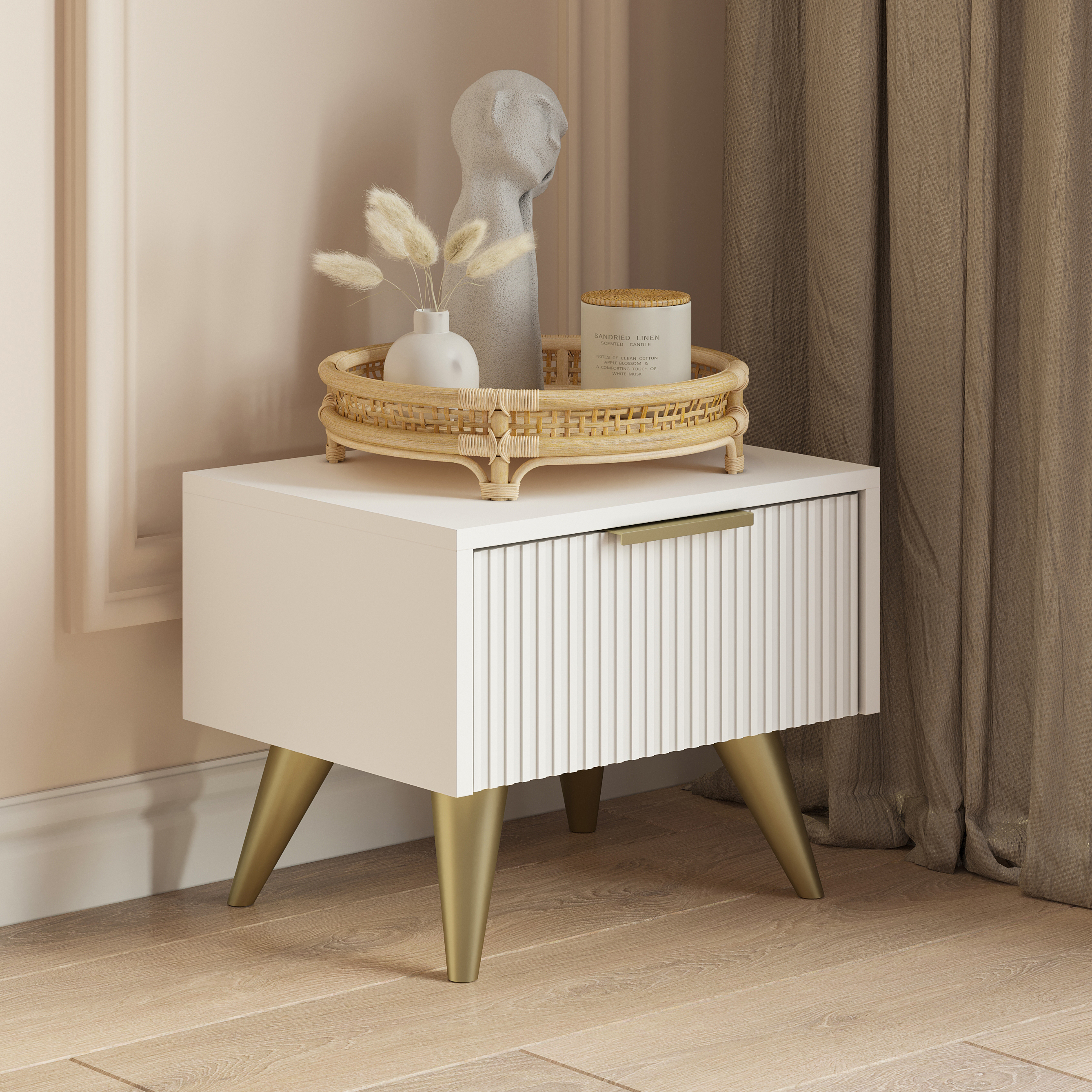 Прикроватная тумба DIWO Краснодар напольная 45x35x35 белая, ручка золото