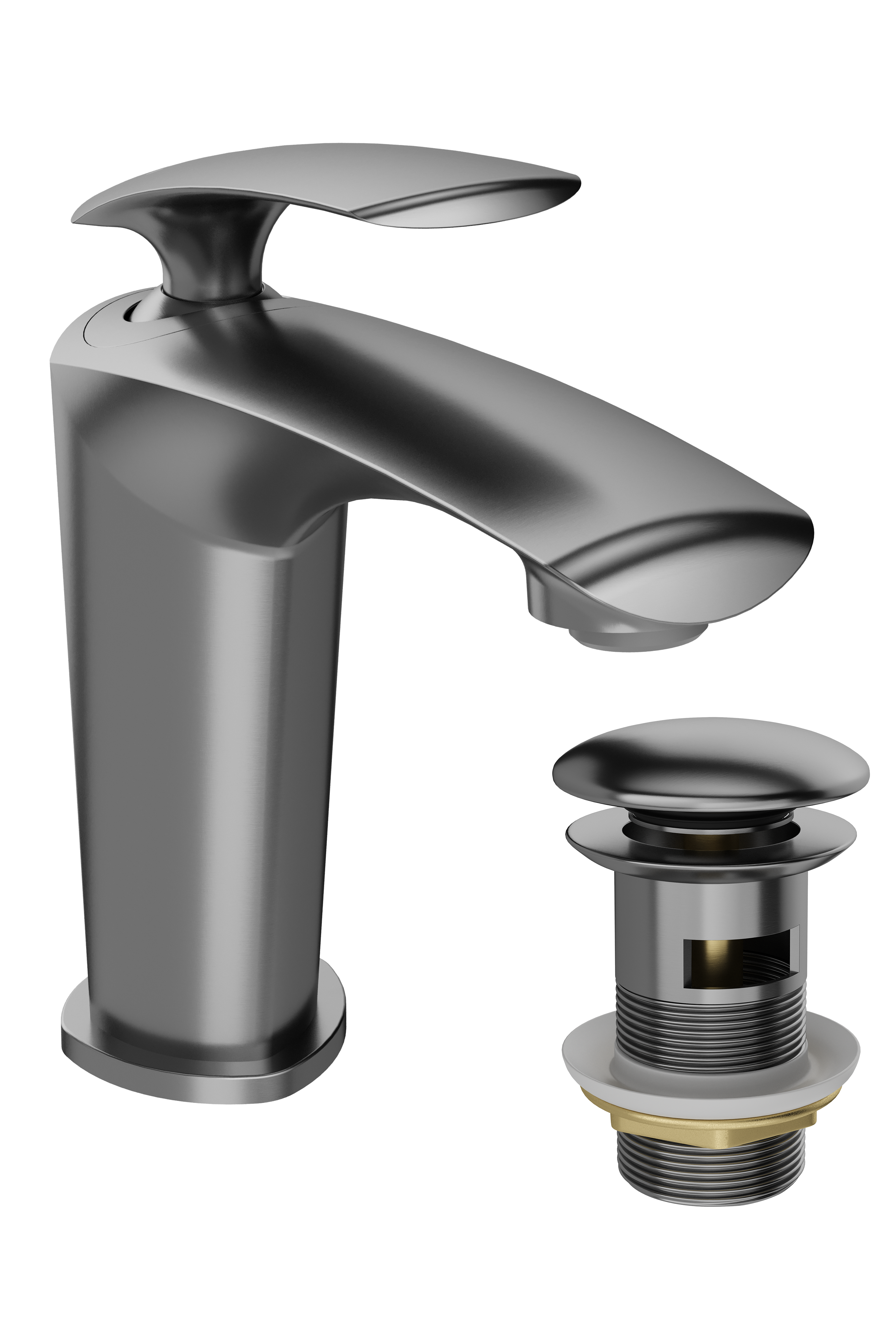 Смеситель для раковины STWORKI Гётеборг S03010GB + донный клапан SW-001GB вороненая сталь