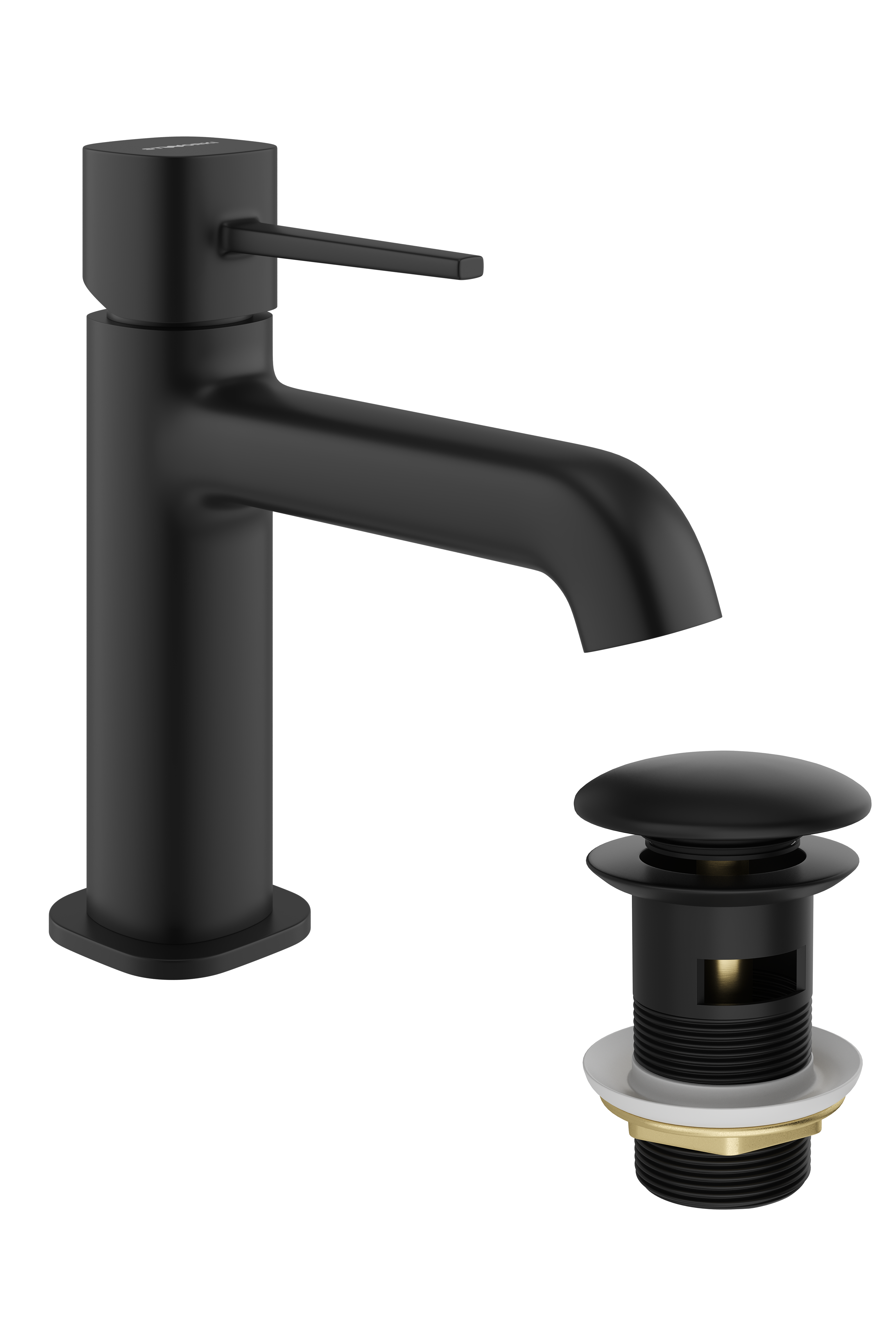 Смеситель для раковины STWORKI Эстерсунд S31010BK + донный клапан SW-001BK черный матовый