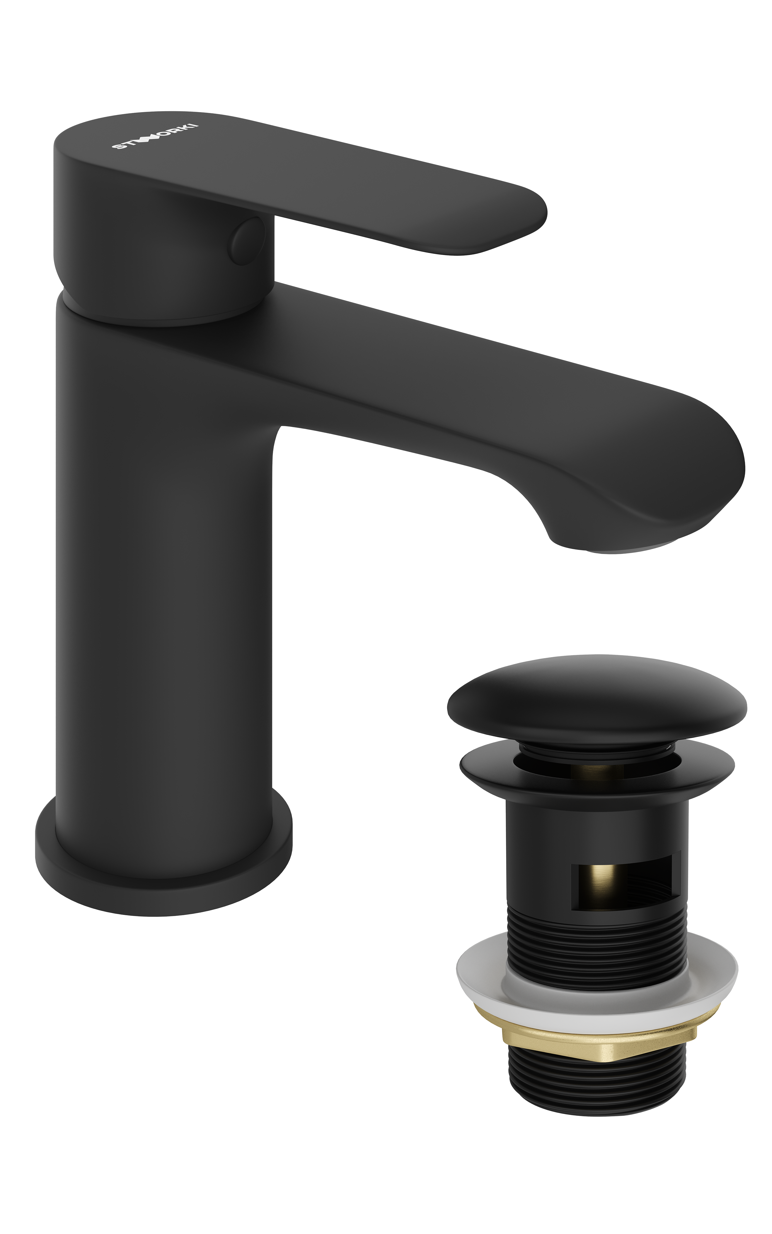 Смеситель для раковины STWORKI Копенгаген S42010BK + донный клапан SW-001BK черный матовый