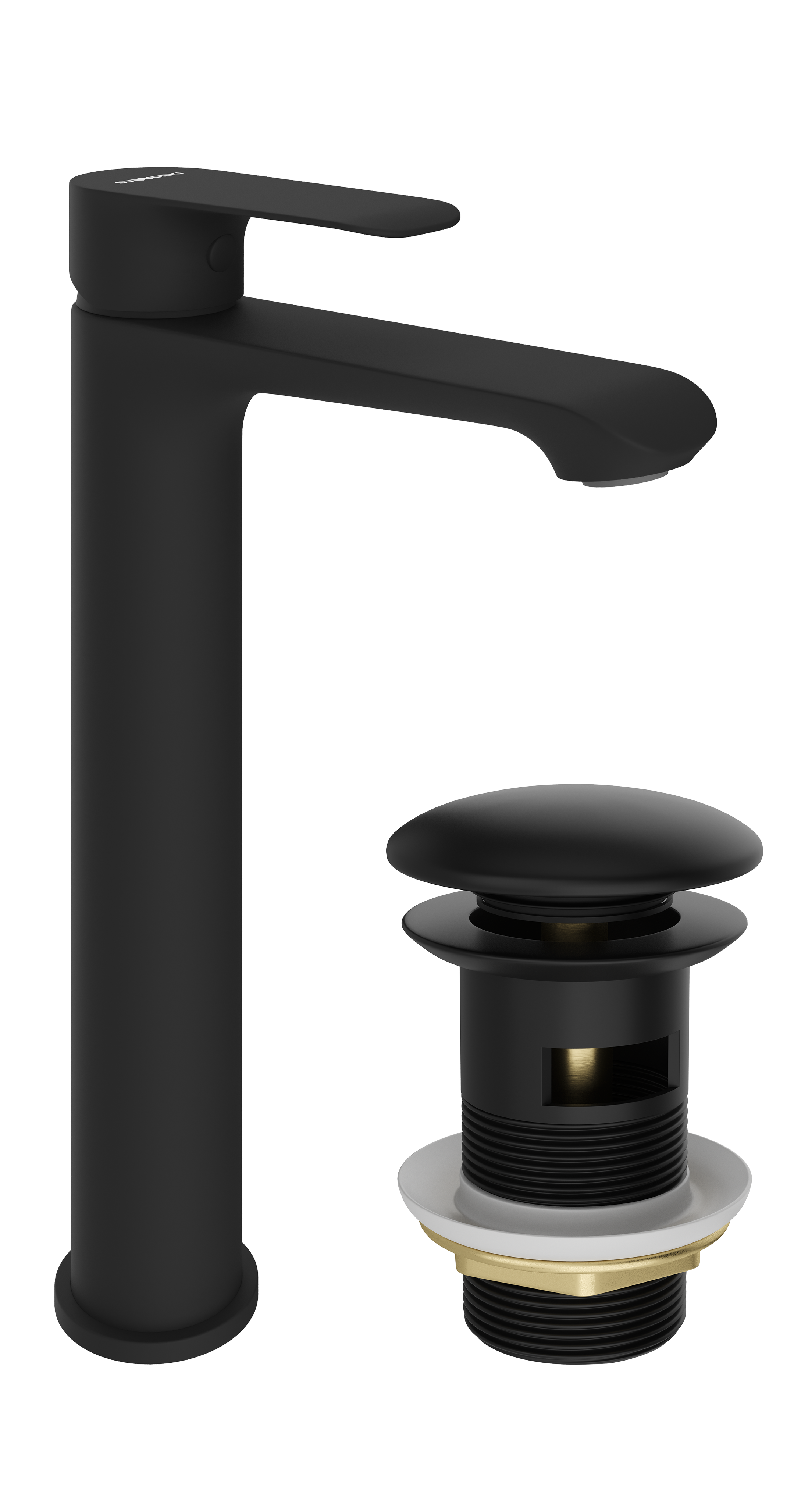 Смеситель для раковины STWORKI Копенгаген S42020BK + донный клапан SW-001BK черный матовый