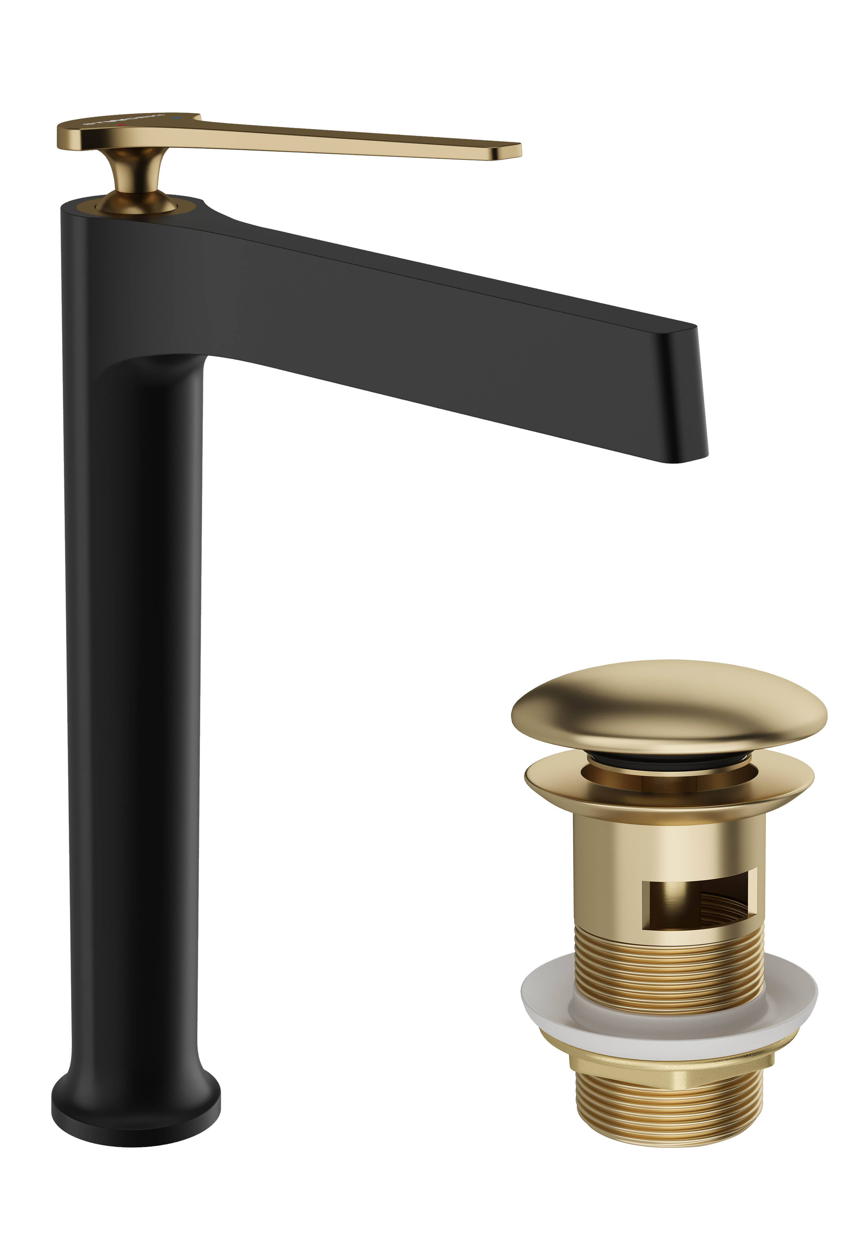 Смеситель для раковины STWORKI Аулум S06020BG матовый черный, матовое золото + донный клапан SD-001GM матовое золото