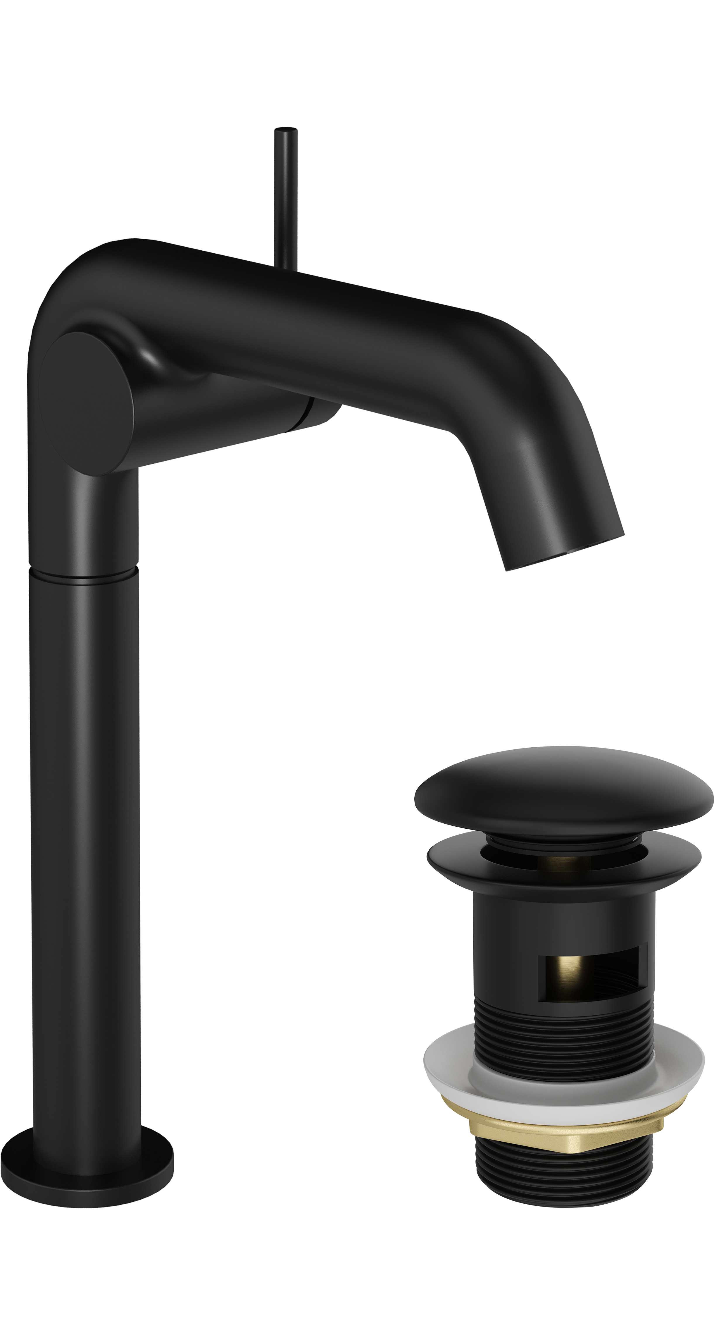 Смеситель для раковины STWORKI Лунд S25020BK + донный клапан SD-001BK матовый черный