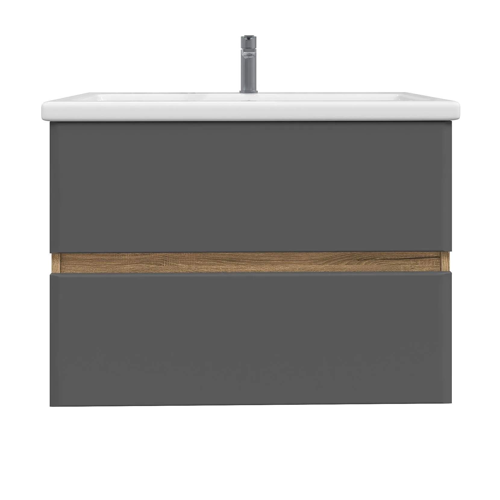 Тумба с раковиной SanStar Graffa 80 подвесная, дуб вотан, графит софт, раковина Como