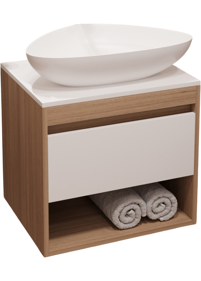Тумба с раковиной Teymi Ritta 55 дуб эврика, матовая белая, раковина Ellie 60