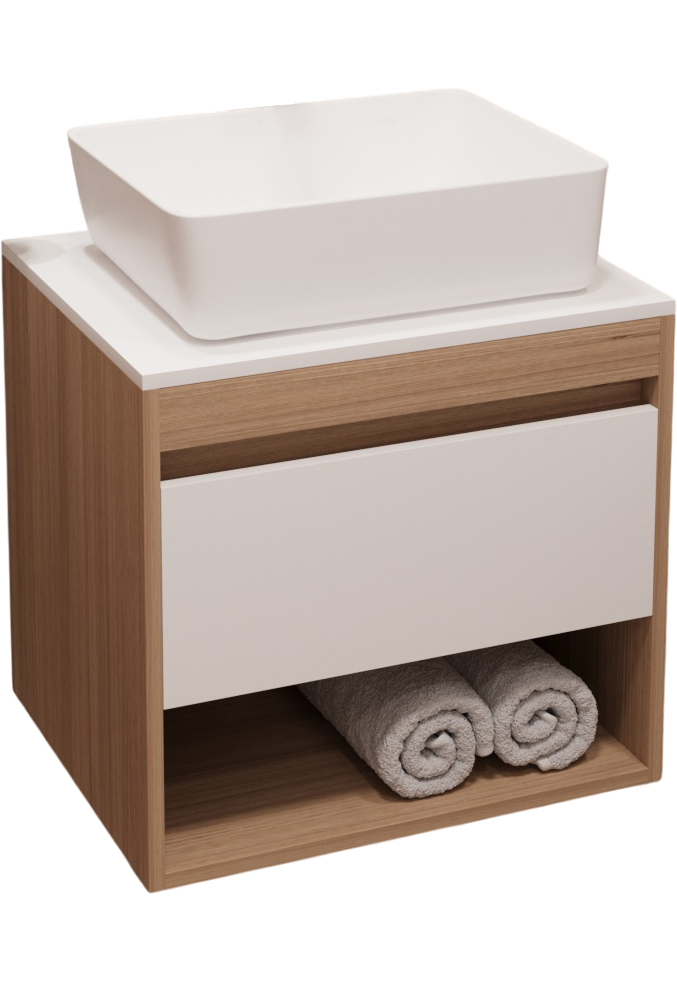 Тумба с раковиной Teymi Ritta 55 дуб эврика, матовая белая, раковина Helmi 50