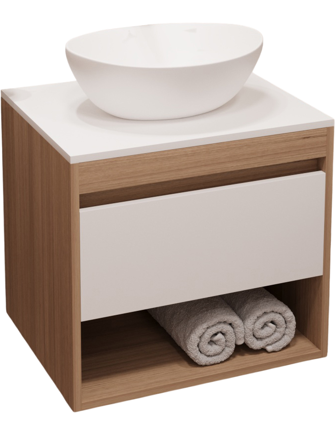 Тумба с раковиной Teymi Ritta 55 дуб эврика, матовая белая, раковина Lori 40