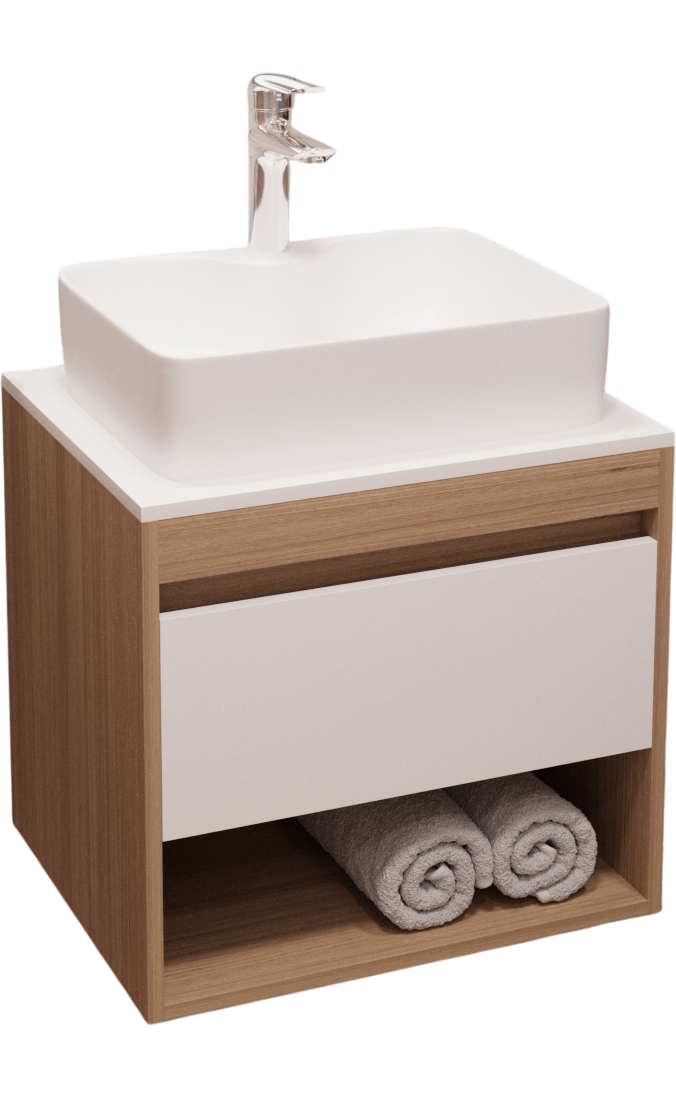 Тумба с раковиной Teymi Ritta 55 дуб эврика, матовая белая, раковина Helmi S 48