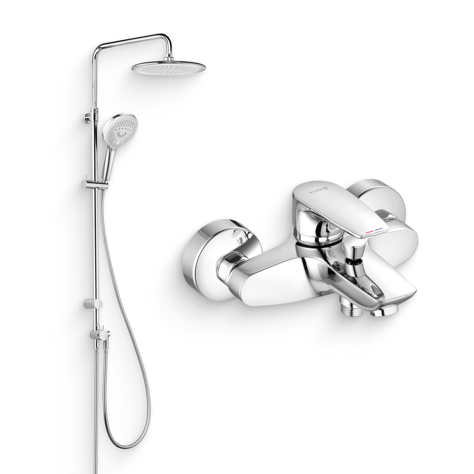 Душевой комплект Смеситель Kludi Pure&Solid 346810575 + Стойка Freshline dual shower system 6709005-00