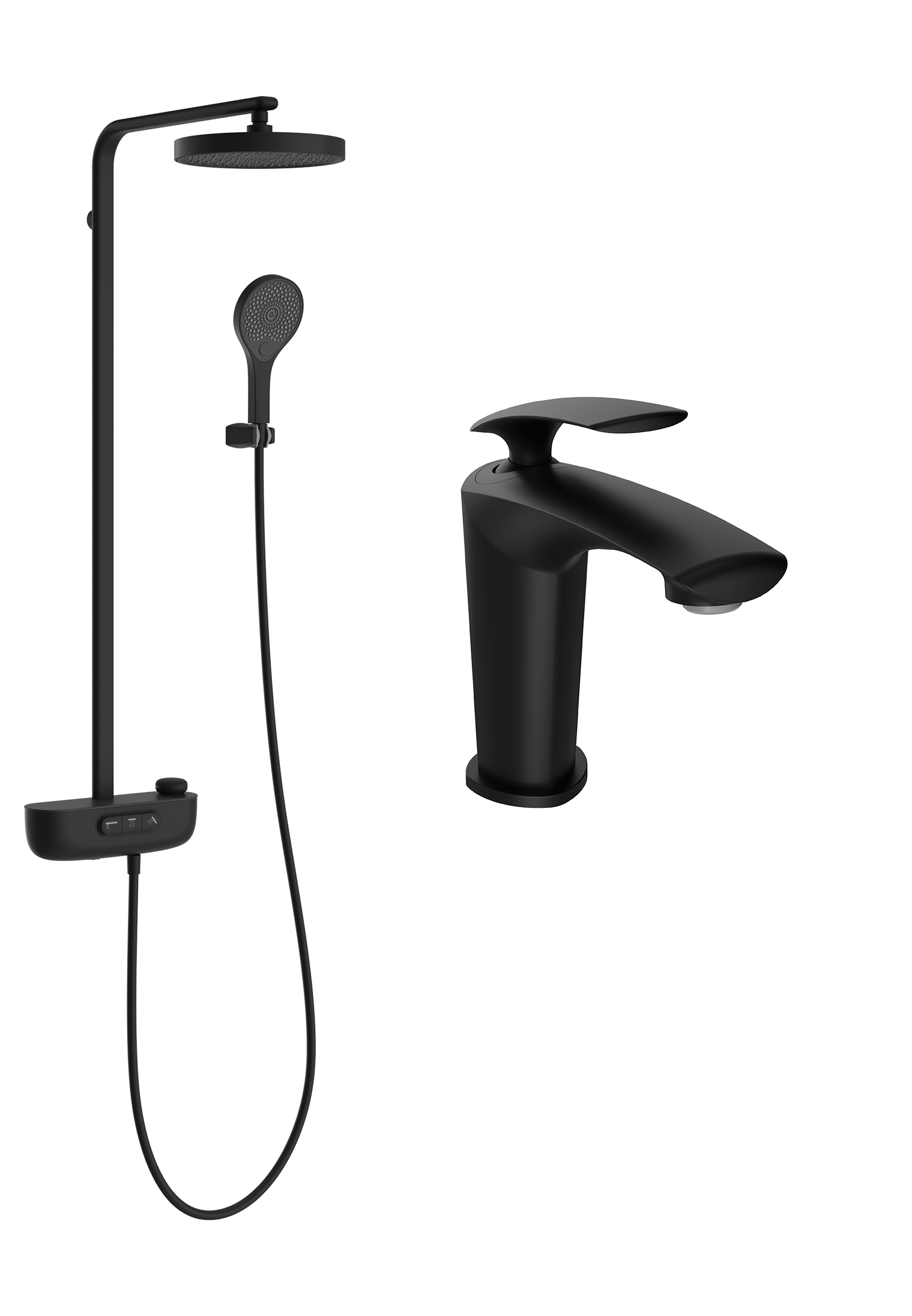 Комплект для ванной Смеситель STWORKI Гётеборг S03010BK, матовый черный + Стойка S03170BK, матовый чёрный