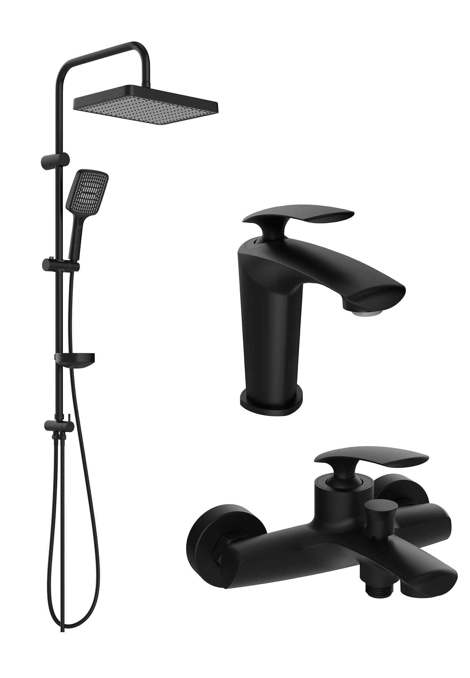 Комплект для ванной Смеситель STWORKI Гётеборг S03010BK матовый черный + Стойка Хадстен S17180BK матовая черная + Смеситель S03100BK матовый чёрный