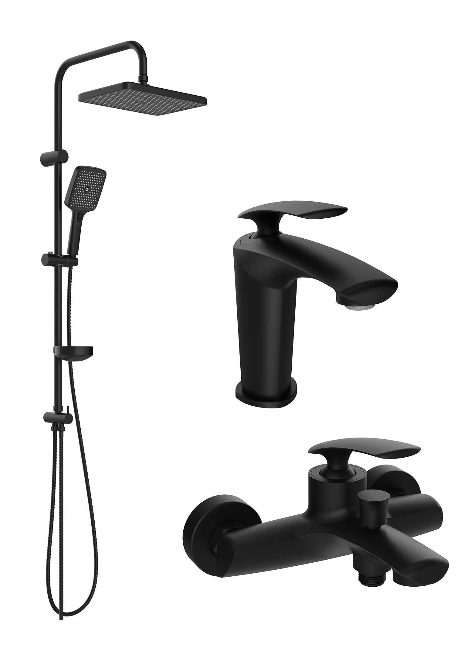 Комплект для ванной Смеситель STWORKI Гётеборг S03010BK матовый черный + Стойка Вестерос S26180BK матовая черная + Смеситель S03100BK матовый чёрный