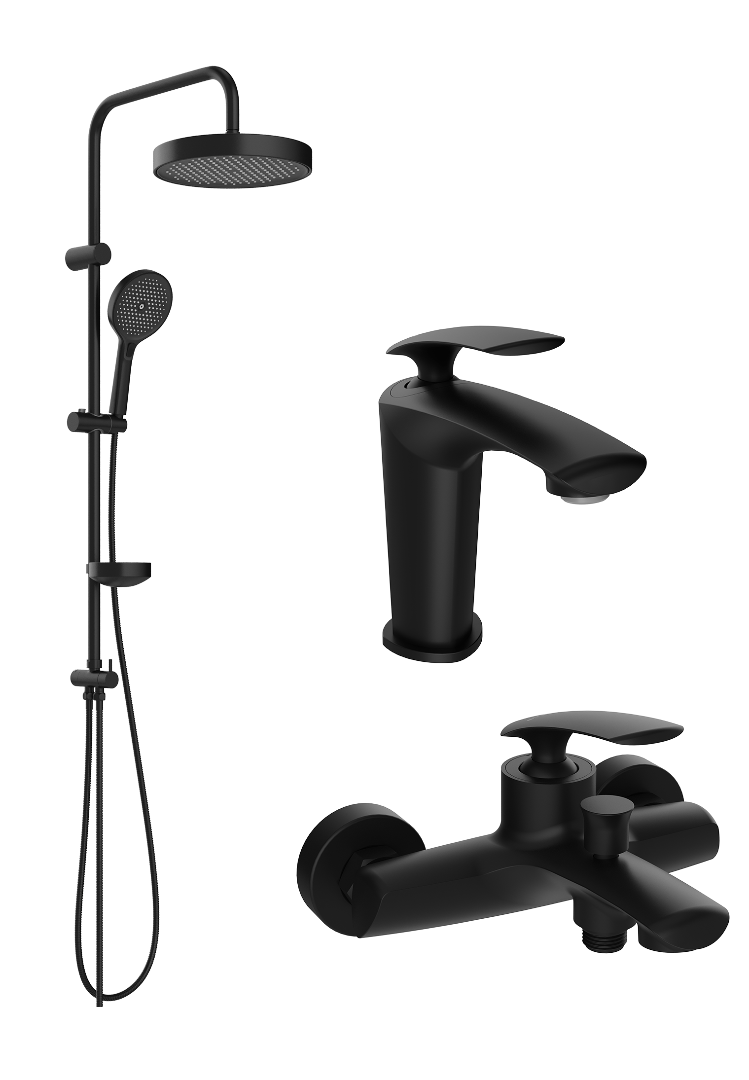 Комплект для ванной Смеситель STWORKI Гётеборг S03010BK матовый черный + Стойка Монтре S30180BK матовая черная + Смеситель S03100BK матовый чёрный