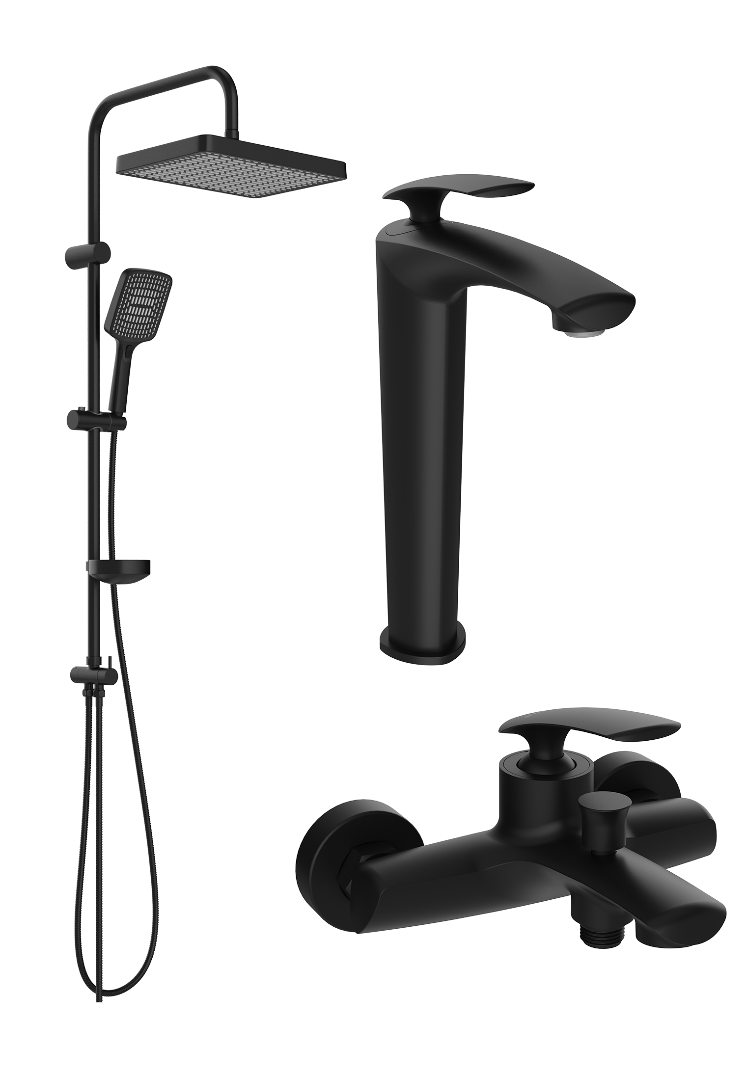 Комплект для ванной Смеситель STWORKI Гётеборг S03020BK матовый черный + Стойка Хадстен S17180BK матовая черная + Смеситель S03100BK матовый чёрный