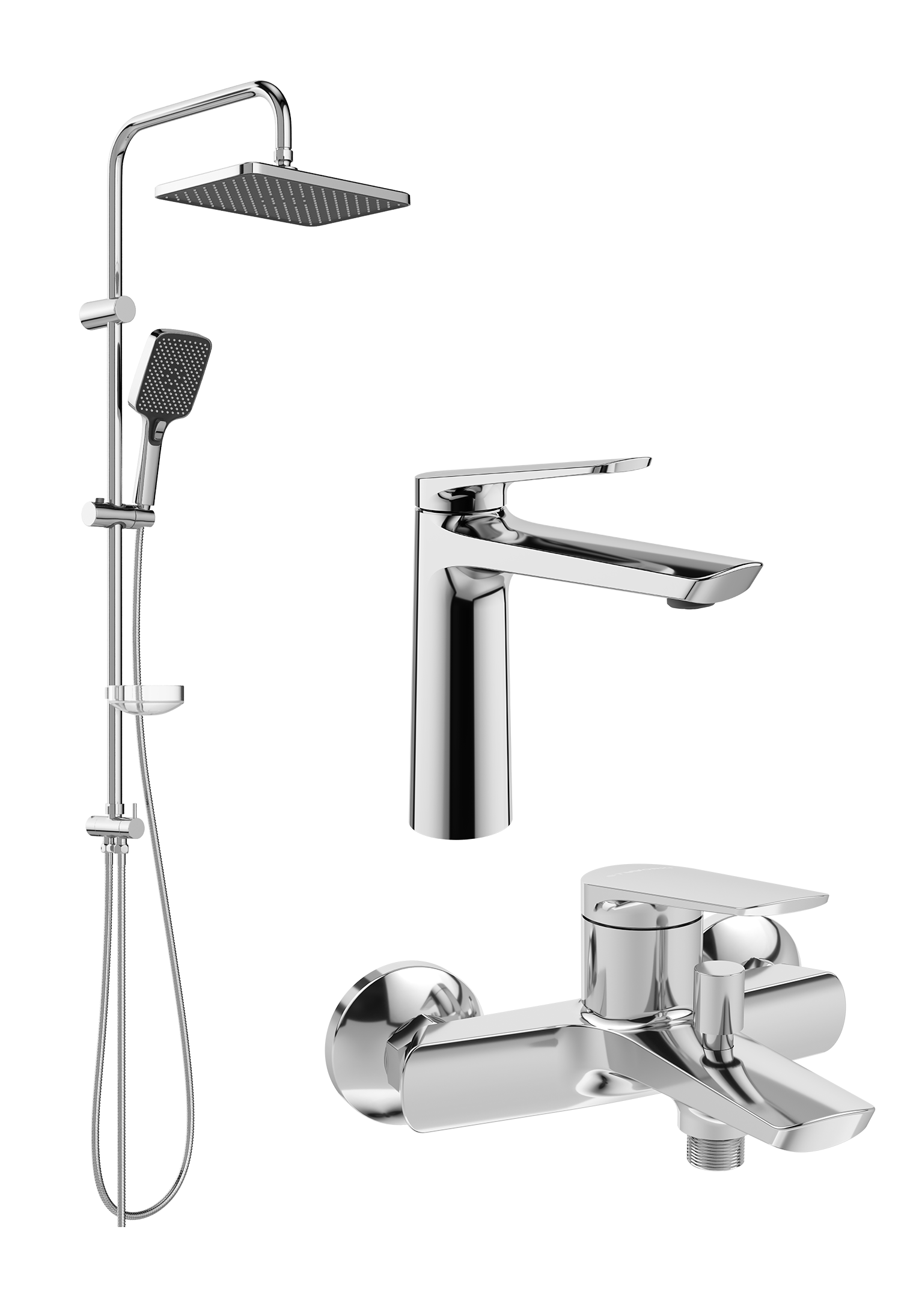 Комплект для ванной Смеситель STWORKI Вирклунд S05010CR хром + Стойка Колдинг S32180CR хром + Смеситель S05100CR хром