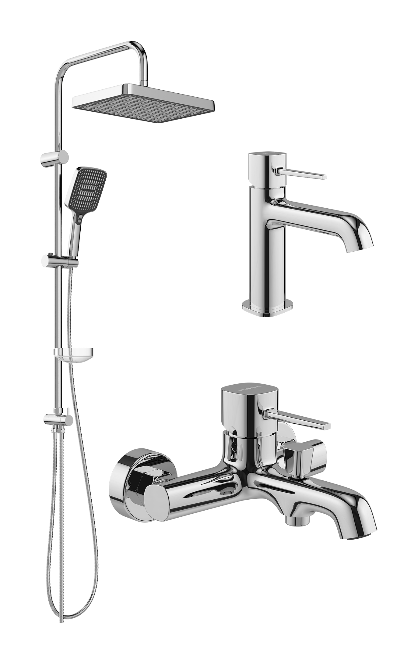 Комплект для ванной Смеситель STWORKI Эстерсунд S31010CR хром + Стойка Хадстен S17180CR хром + Смеситель S31100CR хром