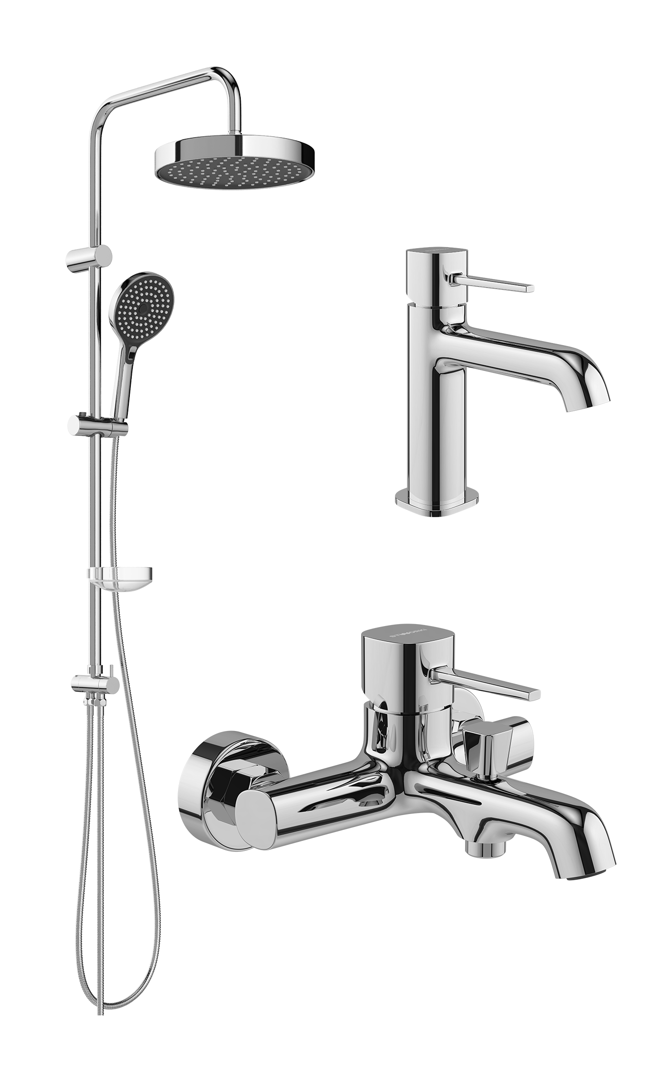 Комплект для ванной Смеситель STWORKI Эстерсунд S31010CR хром + Стойка Хельсингборг S18180CR хром + Смеситель S31100CR хром