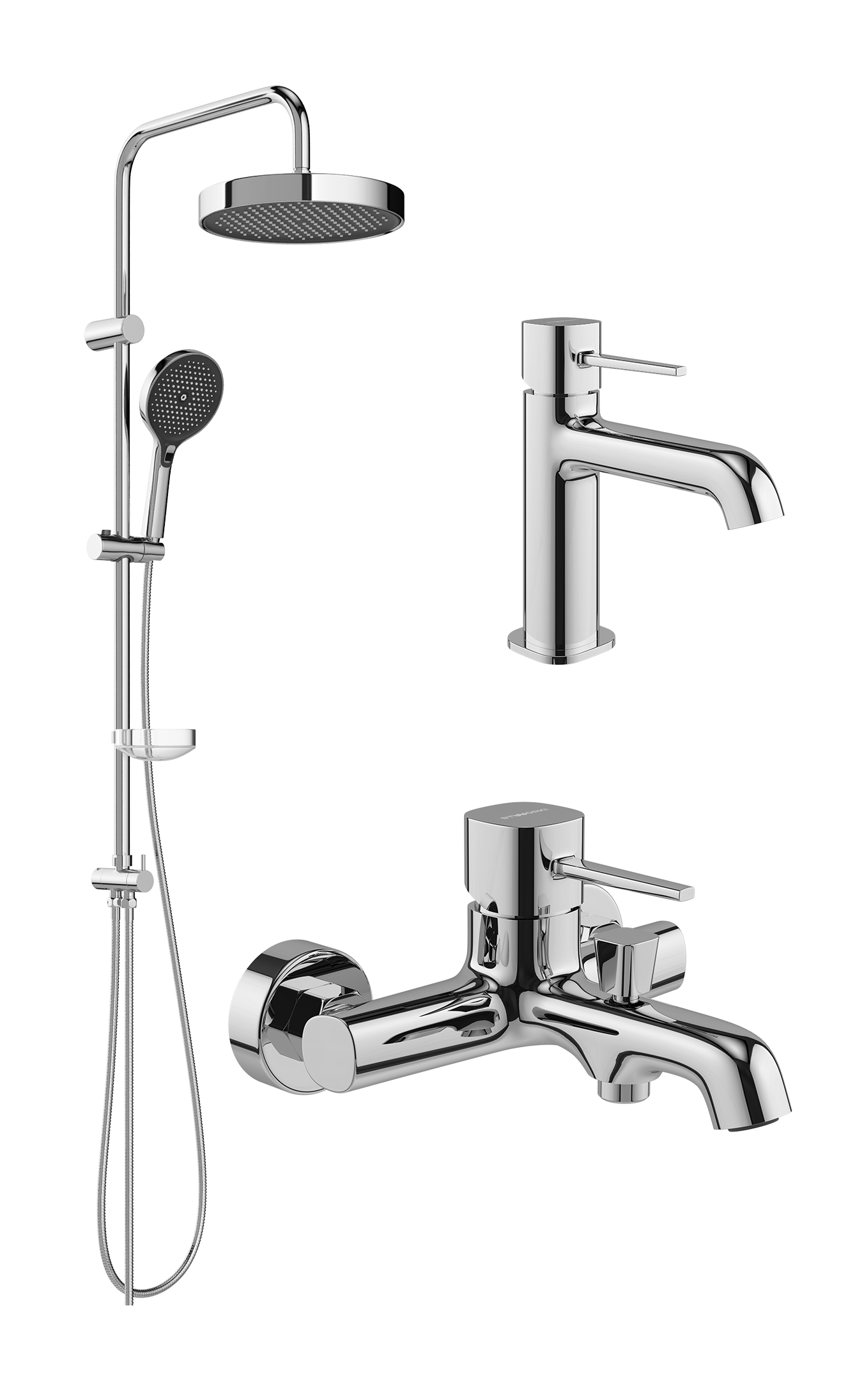 Комплект для ванной Смеситель STWORKI Эстерсунд S31010CR хром + Стойка Монтре S30180CR + Смеситель S31100CR хром