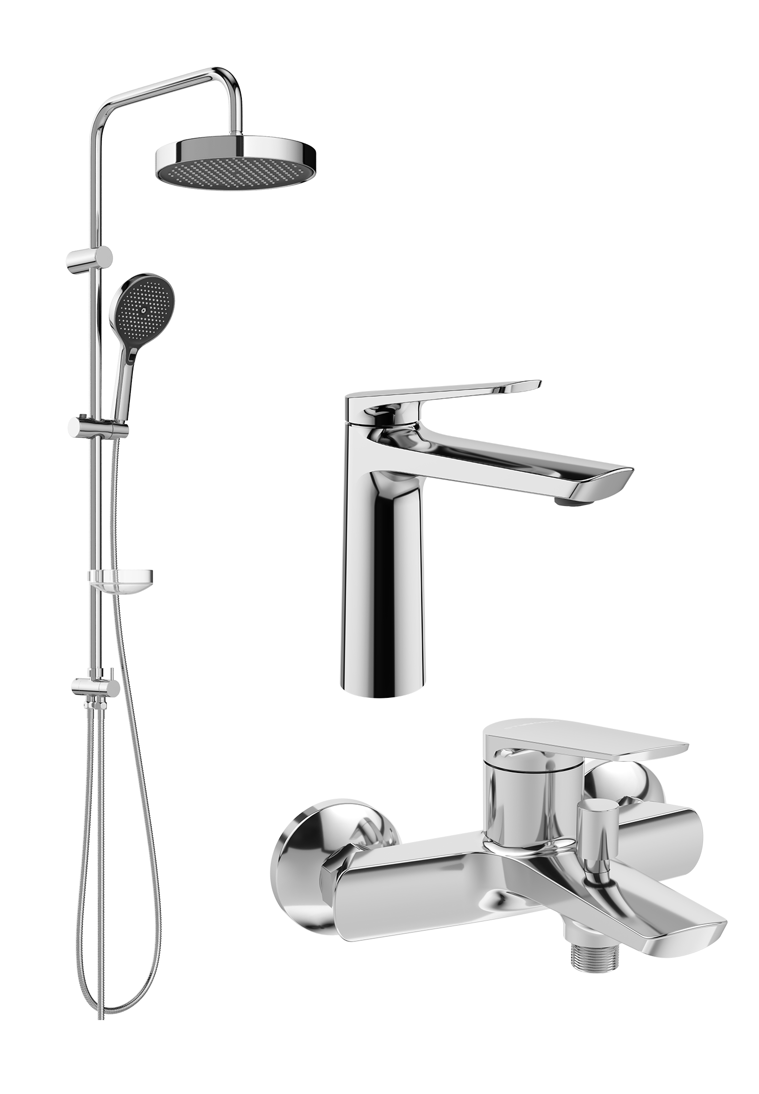 Комплект для ванной Смеситель STWORKI Вирклунд S05010CR хром + Стойка Монтре S30180CR + Смеситель S05100CR хром
