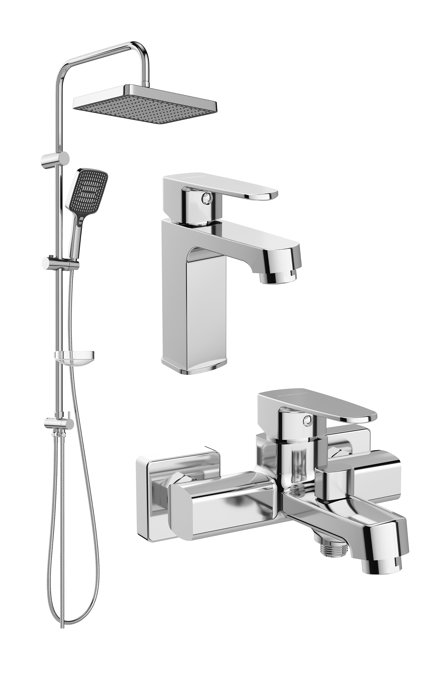 Комплект для ванной Смеситель STWORKI Купервик S22010CR хром + Стойка Хадстен S17180CR хром + Смеситель S22100CR хром