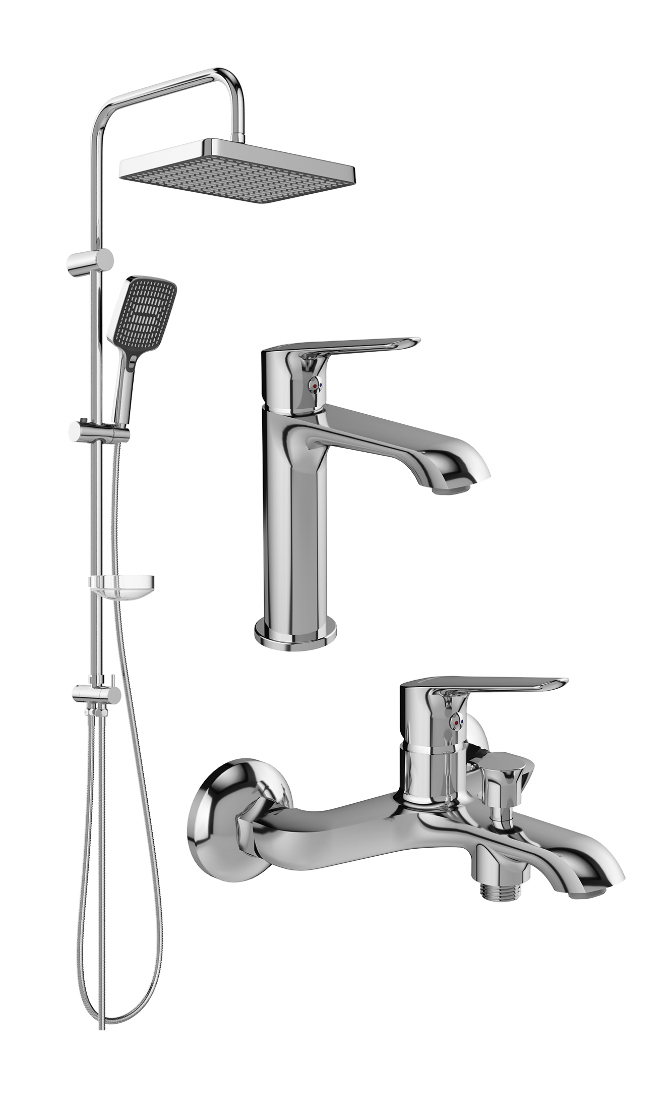 Комплект для ванной Смеситель STWORKI Хельсингборг S18010CR хром + Стойка Хадстен S17180CR хром + Смеситель S18100CR хром