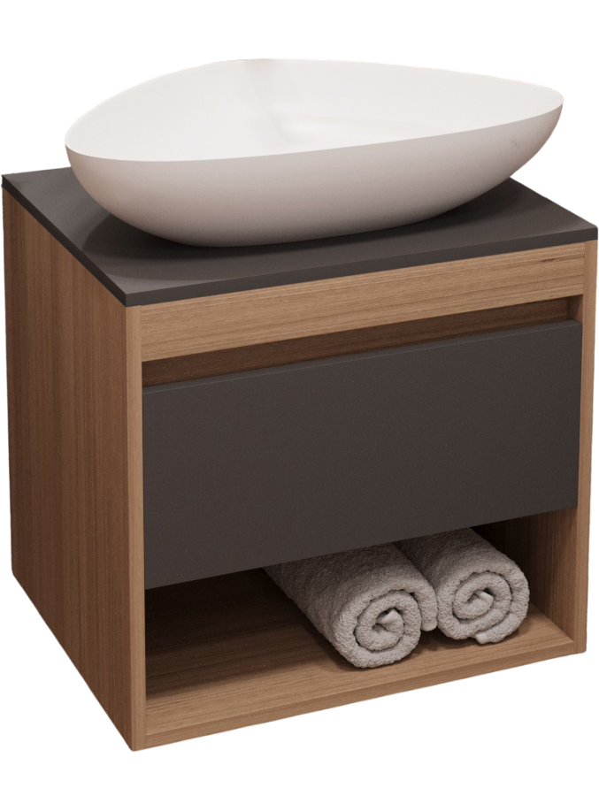 Тумба с раковиной Teymi Ritta 55 дуб эврика, матовый графит, раковина Ellie 60