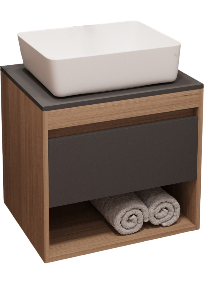 Тумба с раковиной Teymi Ritta 55 дуб эврика, матовый графит, раковина Helmi 50