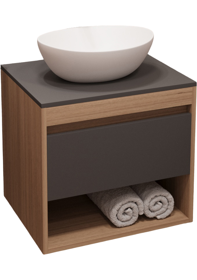 Тумба с раковиной Teymi Ritta 55 дуб эврика, матовый графит, раковина Lori 40