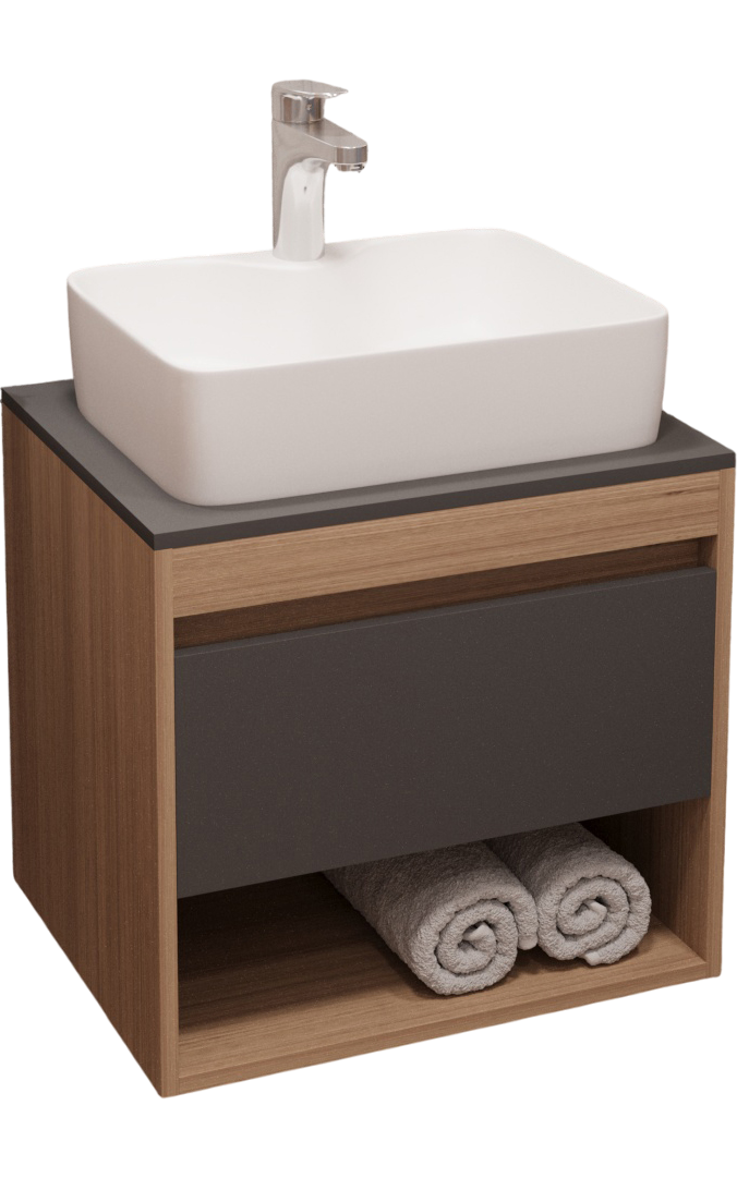 Тумба с раковиной Teymi Ritta 55 дуб эврика, матовый графит, раковина Helmi S 48