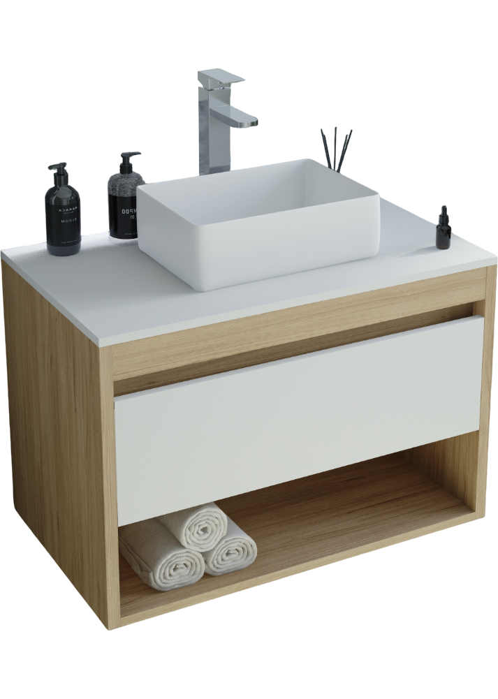 Тумба с раковиной Teymi Ritta 65 дуб эврика, матовая белая, раковина Helmi Mini 38