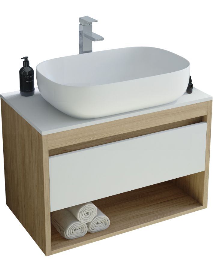 Тумба с раковиной Teymi Ritta 65 дуб эврика, матовая белая, раковина Solli 60