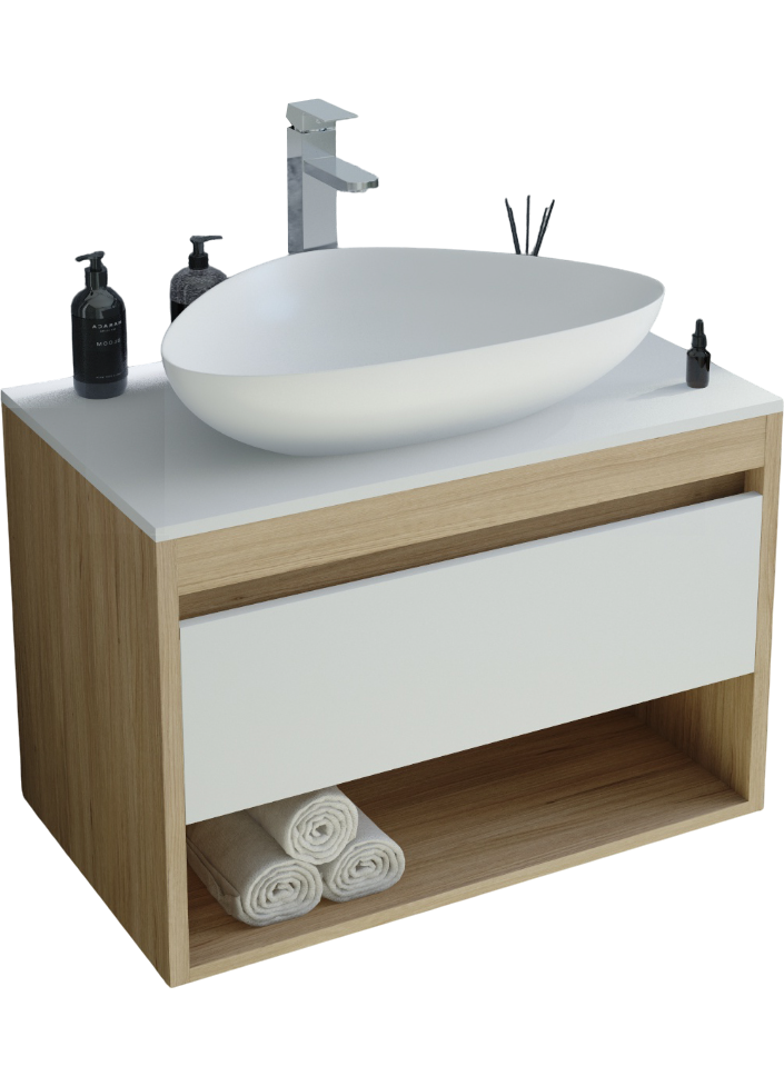 Тумба с раковиной Teymi Ritta 65 дуб эврика, матовая белая, раковина Ellie 60