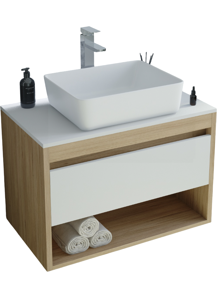 Тумба с раковиной Teymi Ritta 65 дуб эврика, матовая белая, раковина Helmi 50