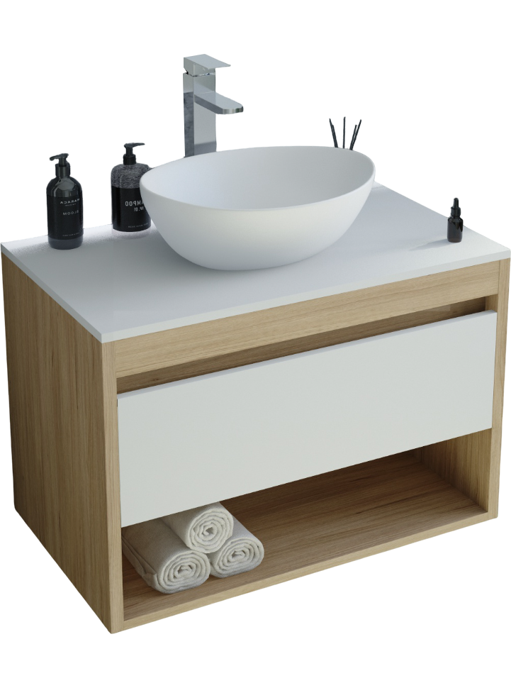 Тумба с раковиной Teymi Ritta 65 дуб эврика, матовая белая, раковина Lori 40