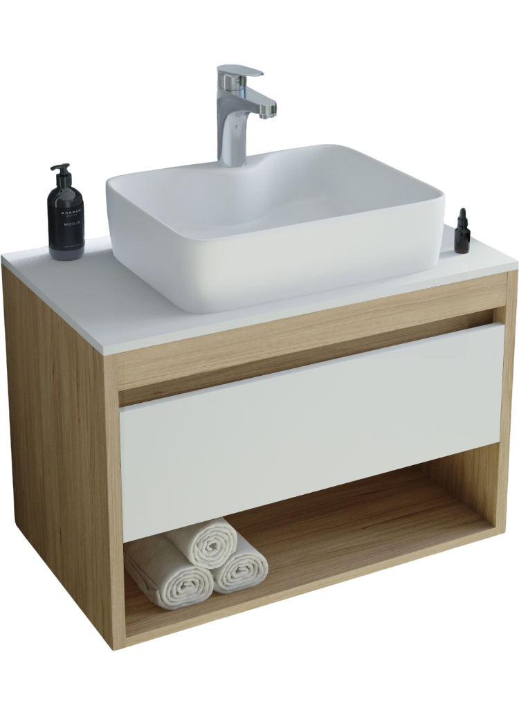 Тумба с раковиной Teymi Ritta 65 дуб эврика, матовая белая, раковина Helmi S 48