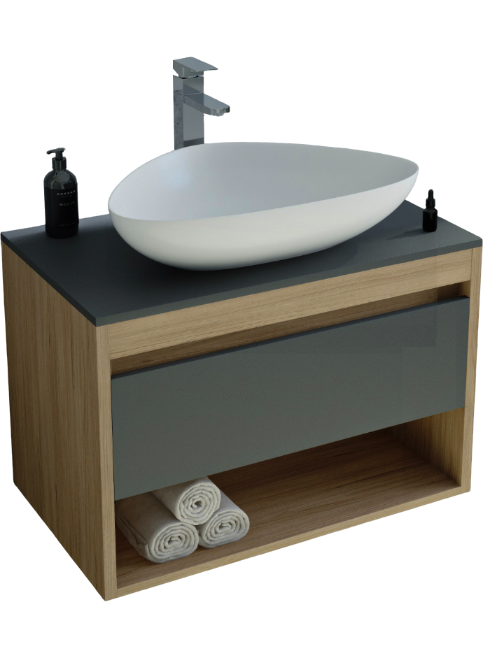 Тумба с раковиной Teymi Ritta 65 дуб эврика, матовый графит, раковина Ellie 60