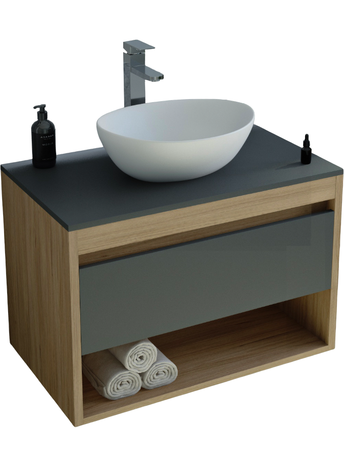 Тумба с раковиной Teymi Ritta 65 дуб эврика, матовый графит, раковина Lori 40