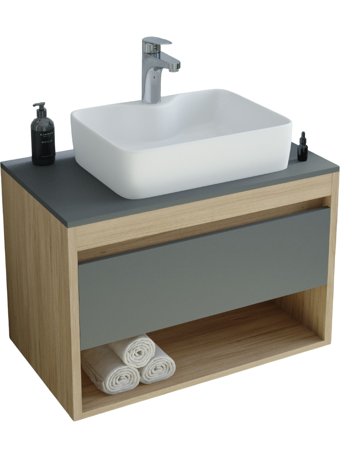 Тумба с раковиной Teymi Ritta 65 дуб эврика, матовый графит, раковина Helmi S 48