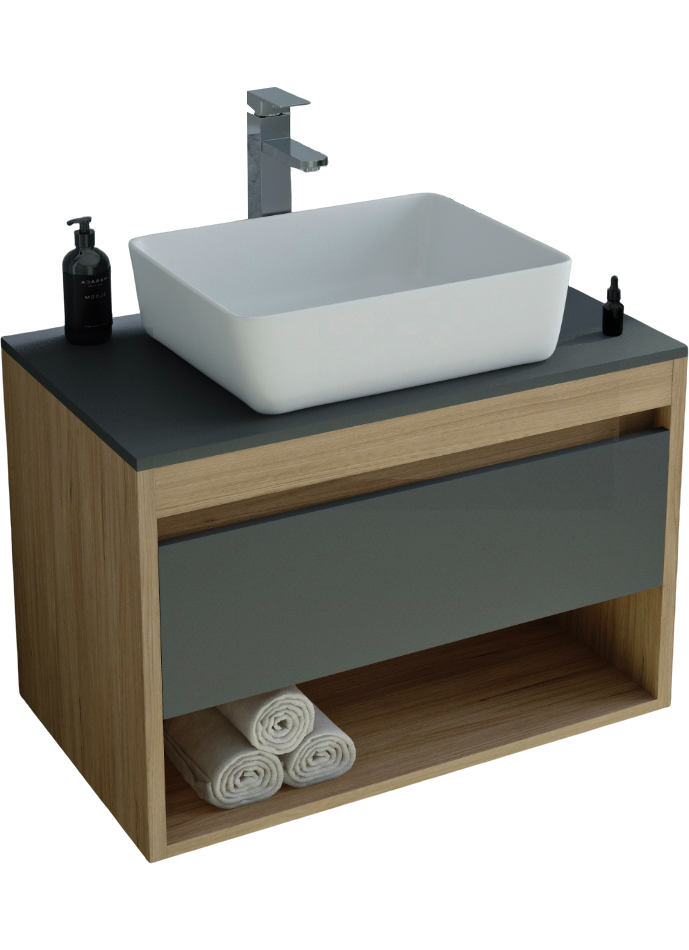 Тумба с раковиной Teymi Ritta 65 дуб эврика, матовый графит, раковина Helmi 50