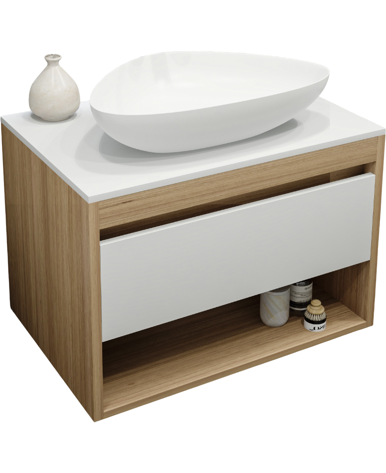 Тумба с раковиной Teymi Ritta 75 дуб эврика, матовая белая, раковина Ellie 60