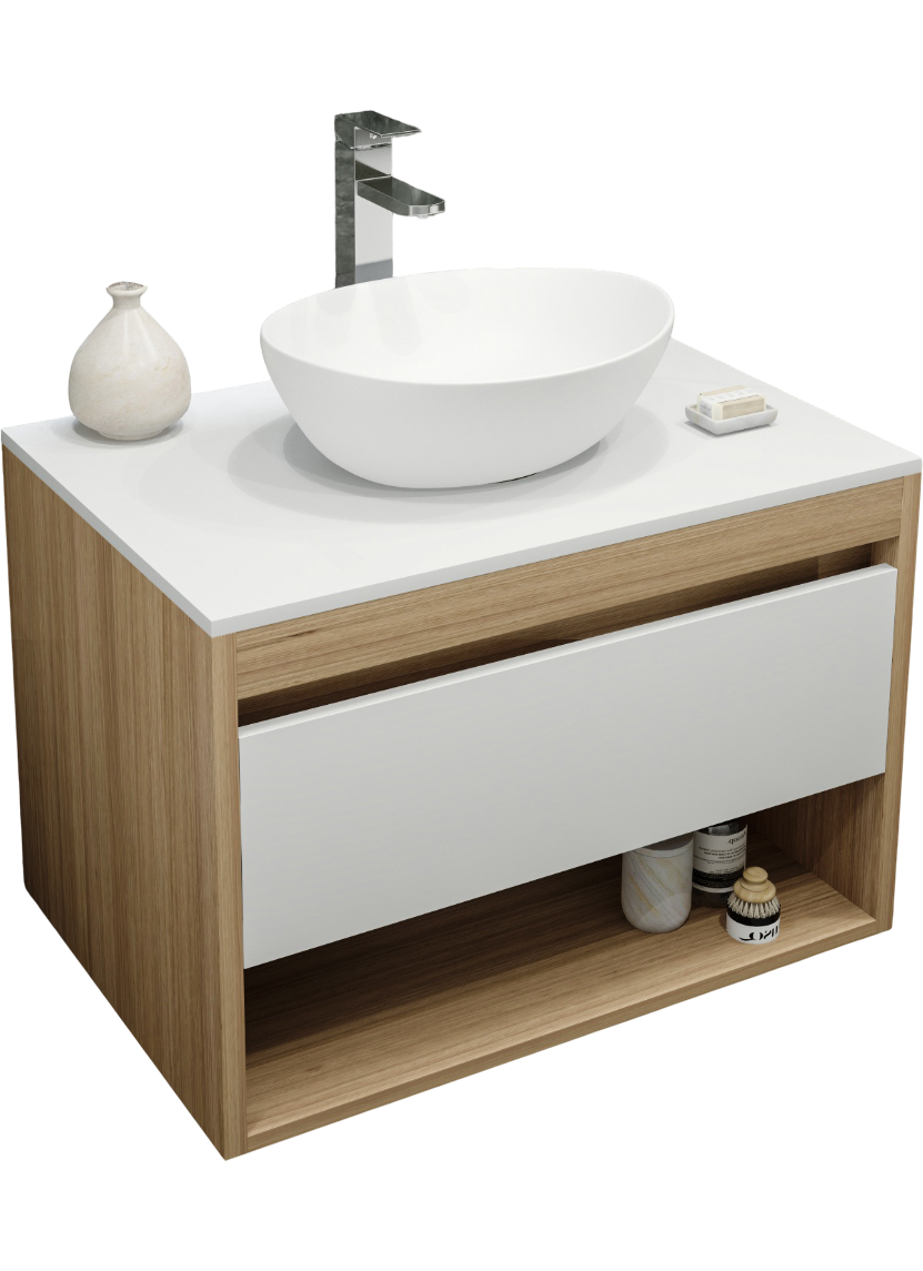 Тумба с раковиной Teymi Ritta 75 дуб эврика, матовая белая, раковина Lori 40
