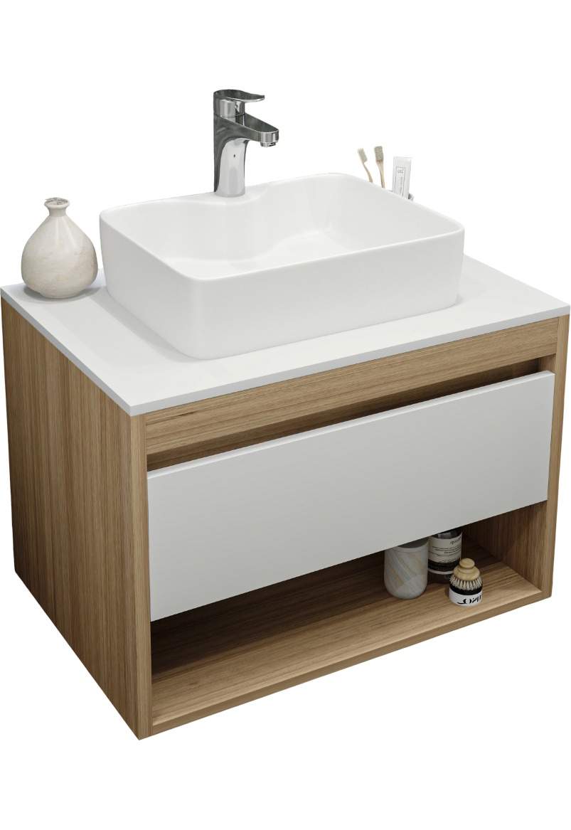 Тумба с раковиной Teymi Ritta 75 дуб эврика, матовая белая, раковина Helmi S 48