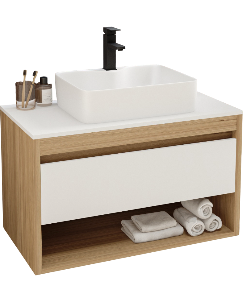 Тумба с раковиной Teymi Ritta 85 дуб эврика, матовая белая, раковина Helmi S 48