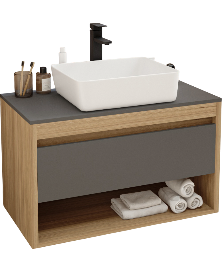 Тумба с раковиной Teymi Ritta 85 дуб эврика, матовый графит, раковина Helmi 50