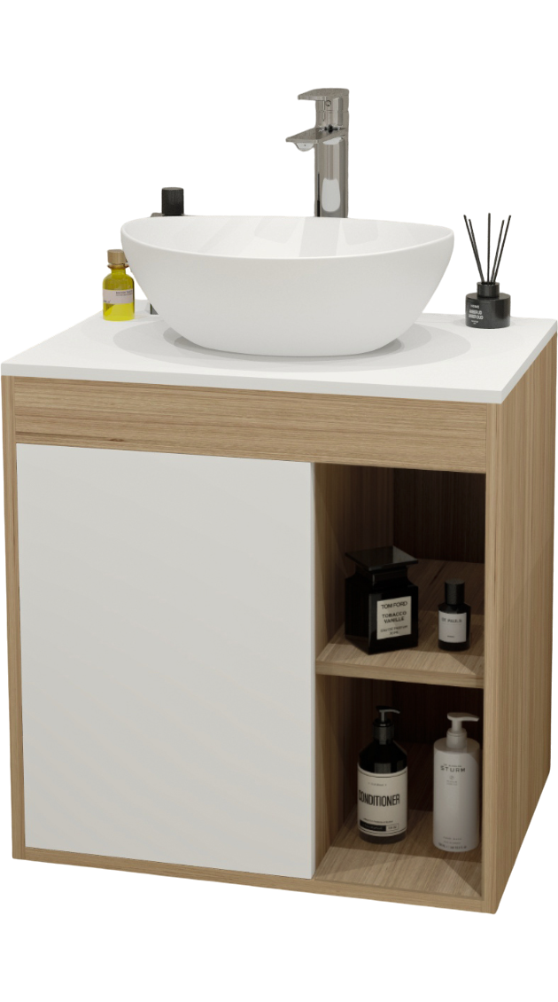 Тумба с раковиной Teymi Nura 60 дуб эврика, матовая белая, раковина Lori 40